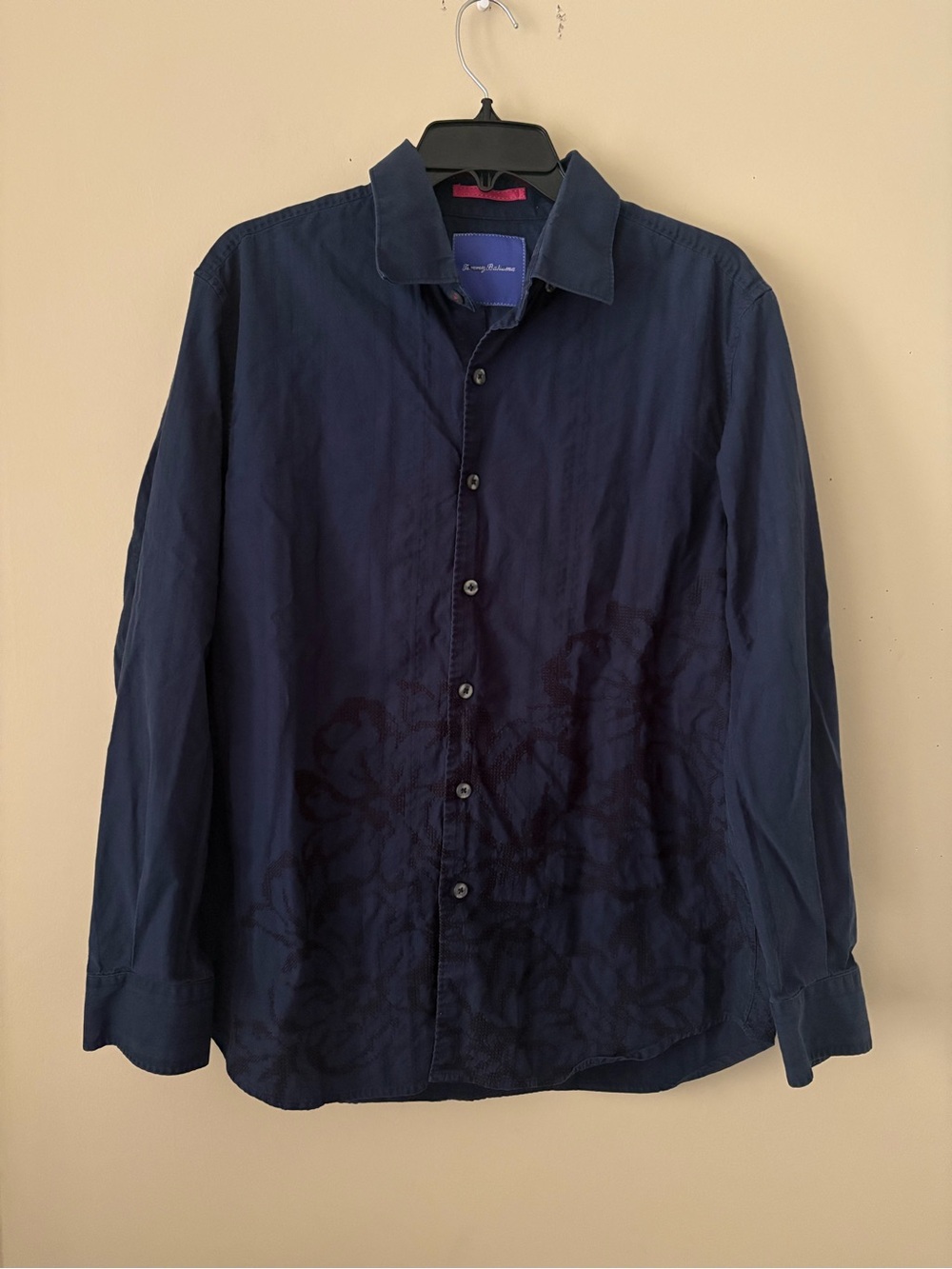 Tommy Bahama Navy Blue Cotton Men’s Shirt with Embroidered Floral Sz. L